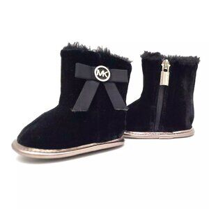 Michael Kors Baby Sweet Black Velvet and Silver with Faux Fur Baby Boots Size 1